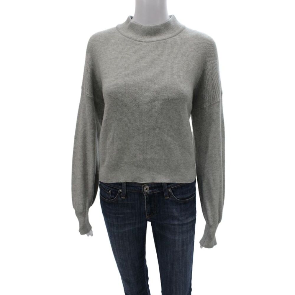 Lumiere Womens Pullover Sweater Gray Mock Neck Long Sleeve Rayon Size L